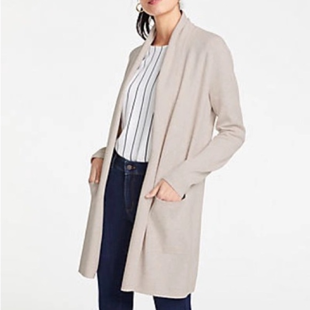Ann Taylor Shawl Open Cardigan in Light Neutral Heather XS - Picture 1 of 10